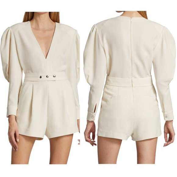 IRO Narma Pleated Crepe V Neck Long Puff Sleeve Belt Romper Playsuit Size 6 NEW - Picture 5 of 12